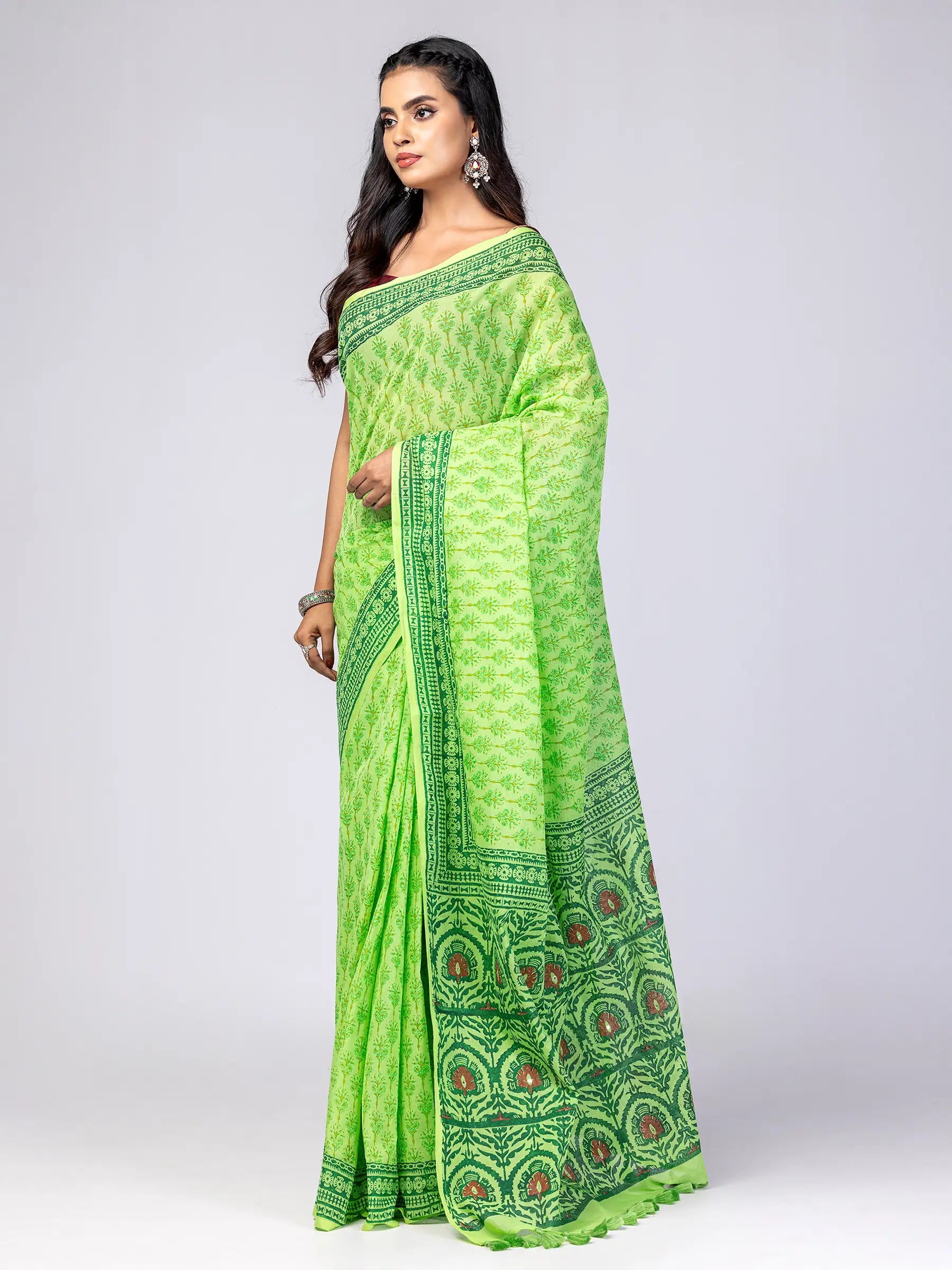 Light Green Printed Cotton Saree