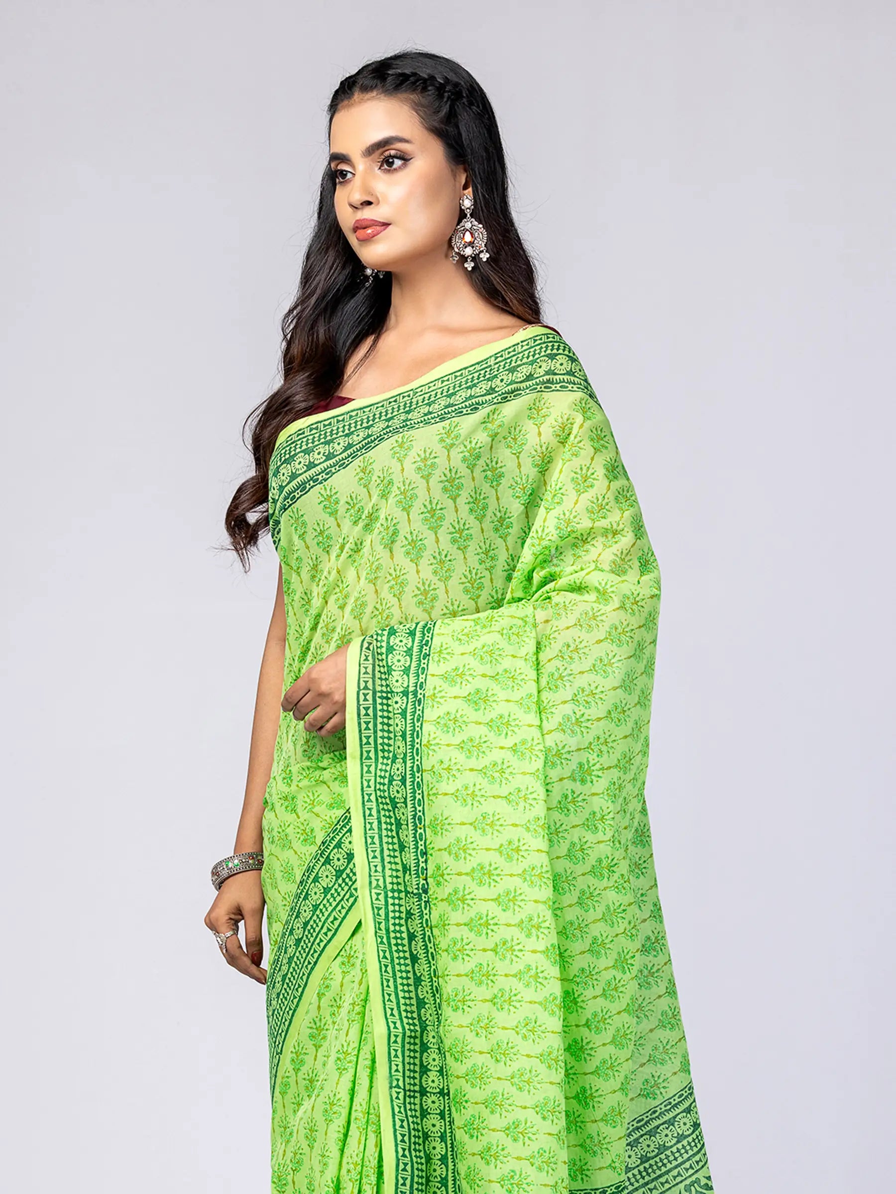 Light Green Printed Cotton Saree