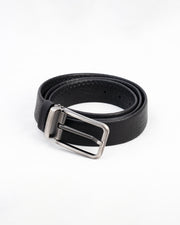 Men's Black Textured Belt with Brushed Silver-Tone Buckle