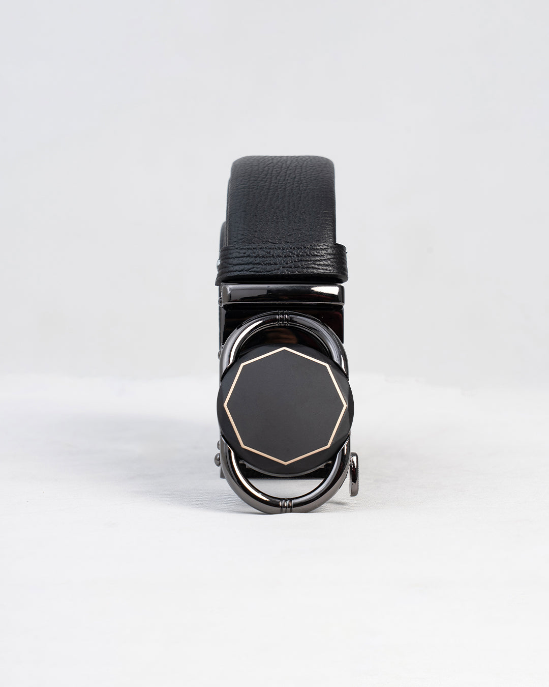 Men's Black Textured Belt with Geometric Buckle
