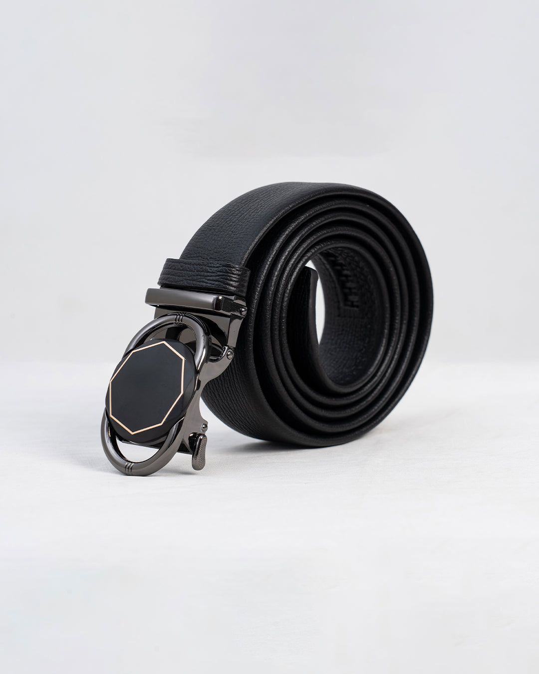 Men's Black Textured Belt with Geometric Buckle