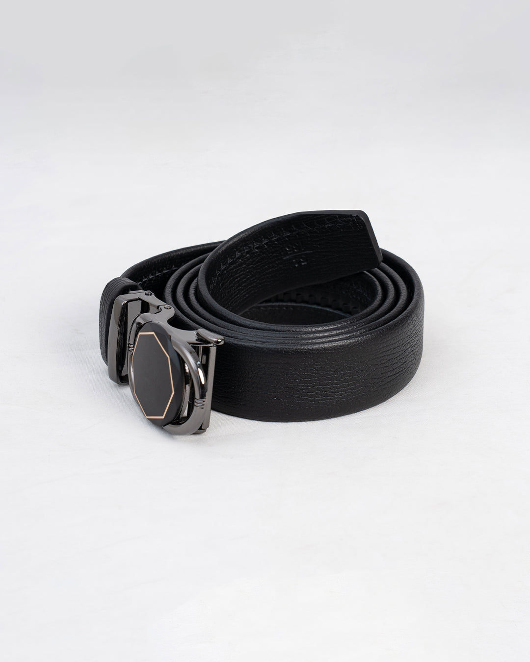 Men's Black Textured Belt with Geometric Buckle