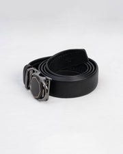 Men's Black Textured Belt with Geometric Buckle