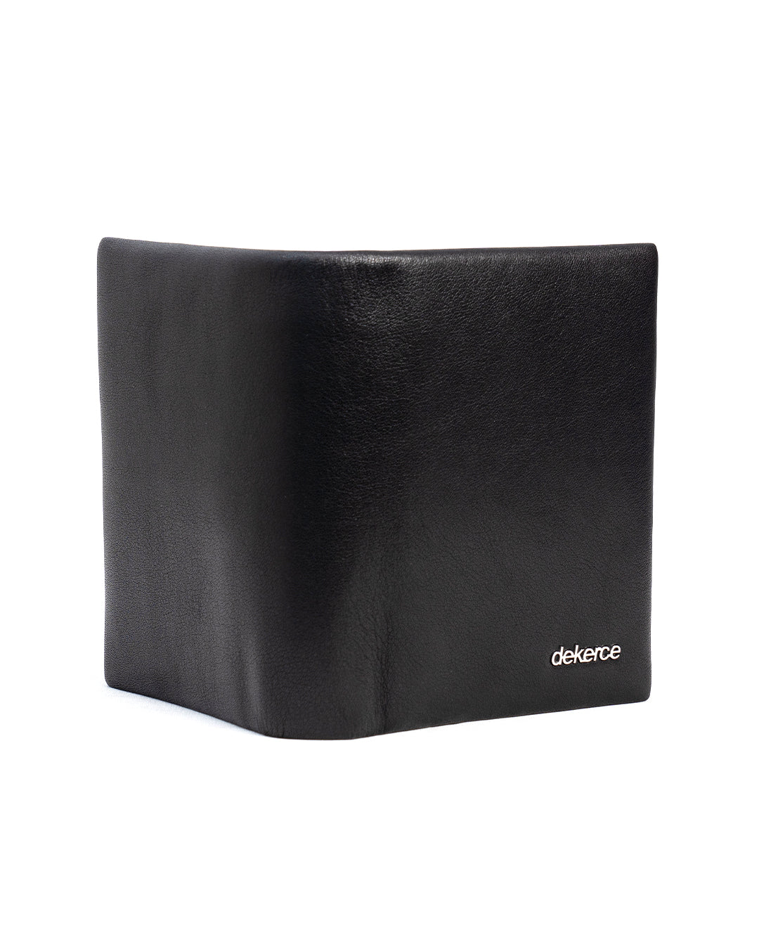 DeKerce Men's Black Bifold Wallet with Silver-Tone Logo
