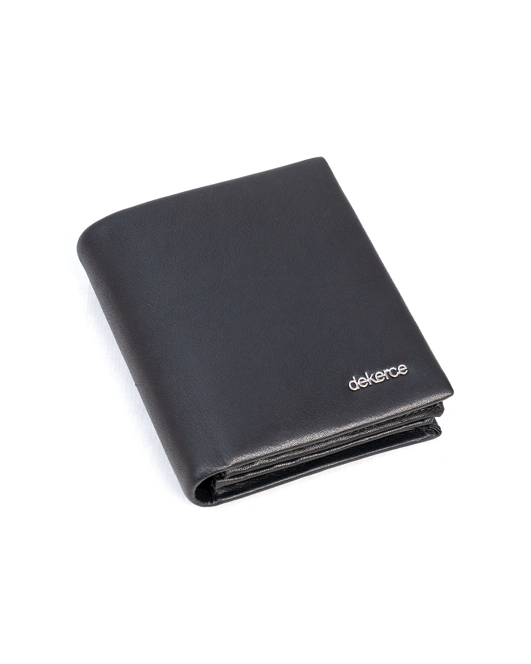 DeKerce Men's Black Bifold Wallet with Silver-Tone Logo