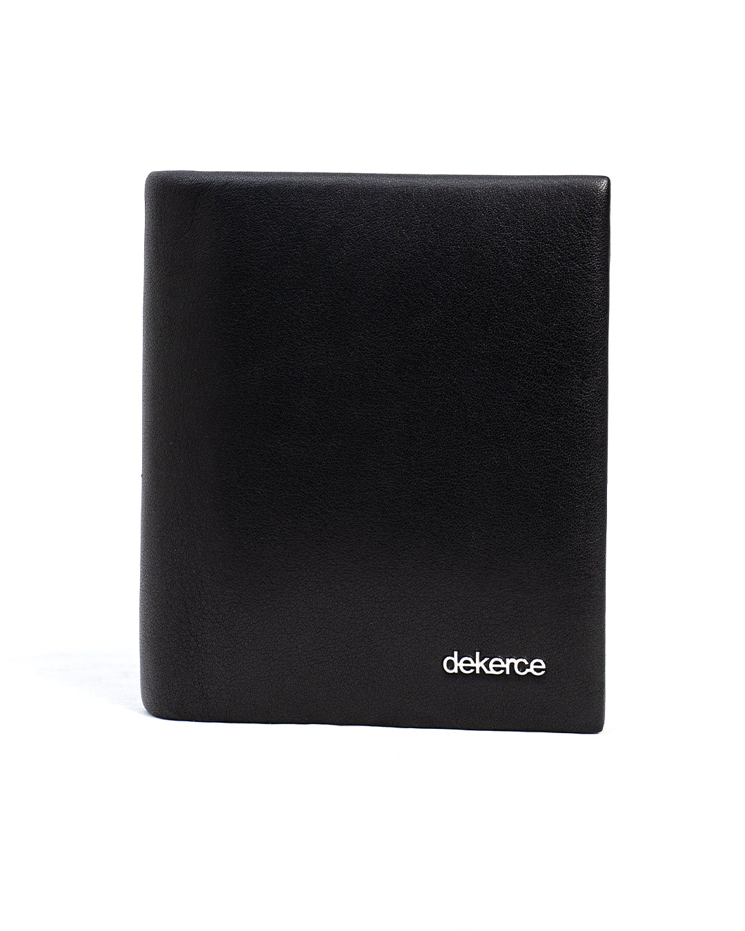 DeKerce Men's Black Bifold Wallet with Silver-Tone Logo