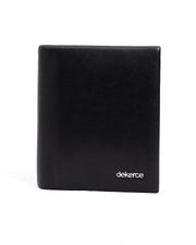 DeKerce Men's Black Bifold Wallet with Silver-Tone Logo