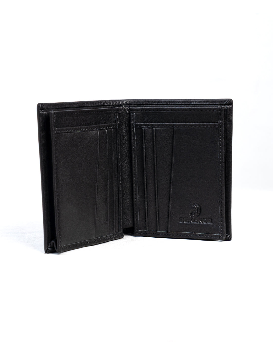 DeKerce Men's Black Bifold Wallet with Silver-Tone Logo