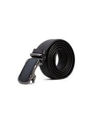 Men's Textured Belt with Rectangular Gunmetal-Tone Buckle