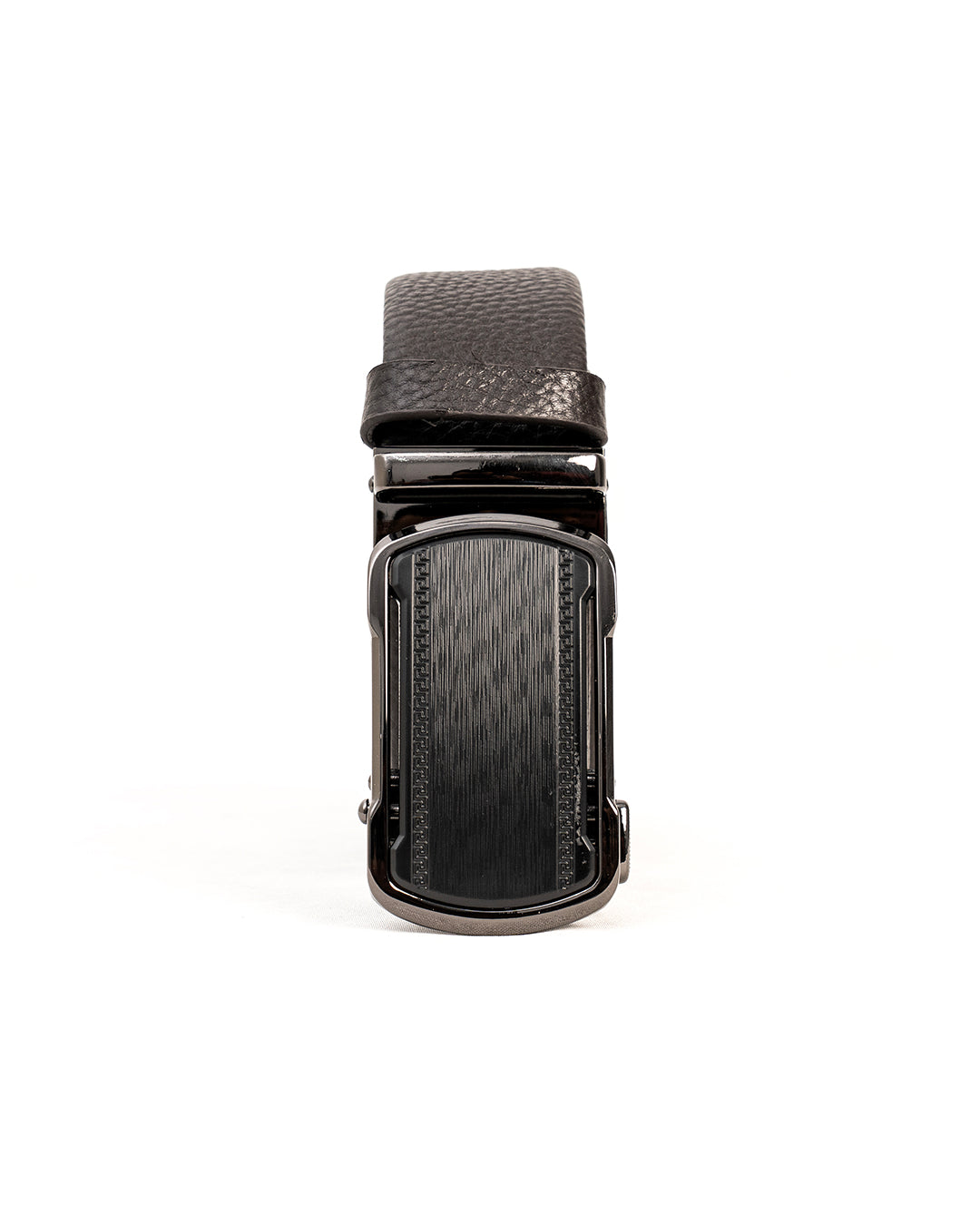 Men's Textured Belt with Rectangular Gunmetal-Tone Buckle