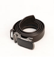 Men's Textured Belt with Rectangular Gunmetal-Tone Buckle
