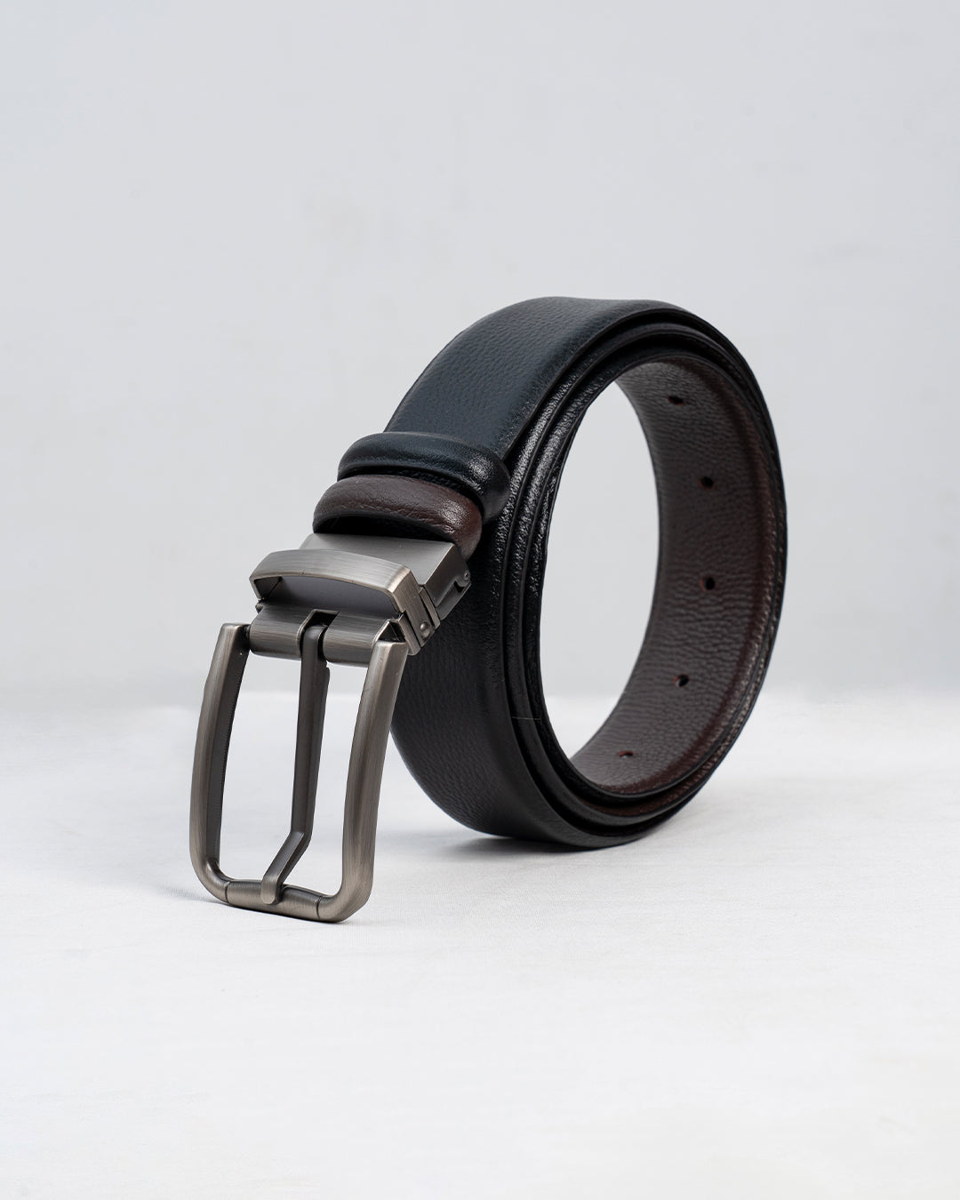 Men's Black Belt with Silver-Tone Pin Buckle