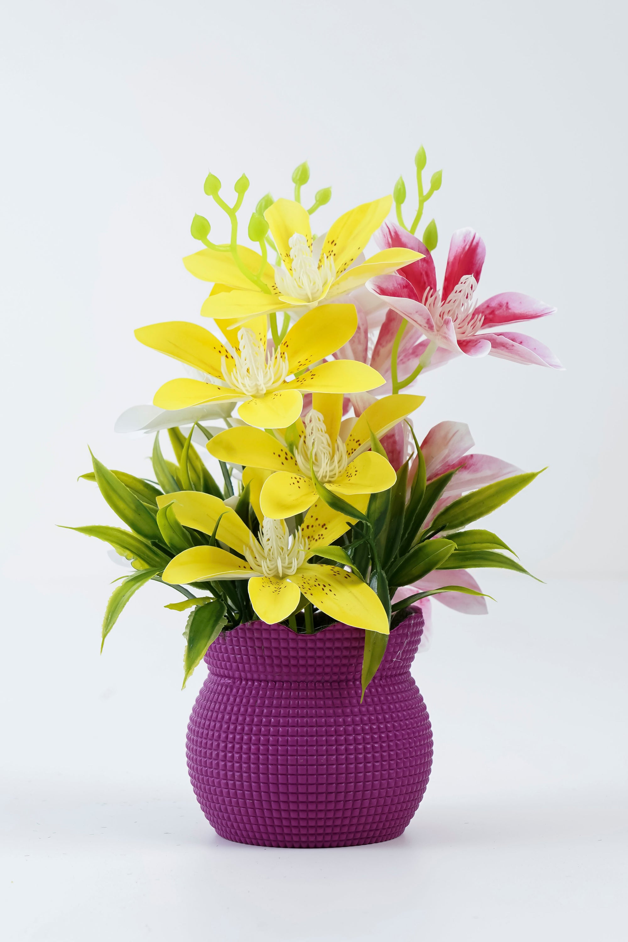 Yellow, Pink & White Artificial Flower Plant