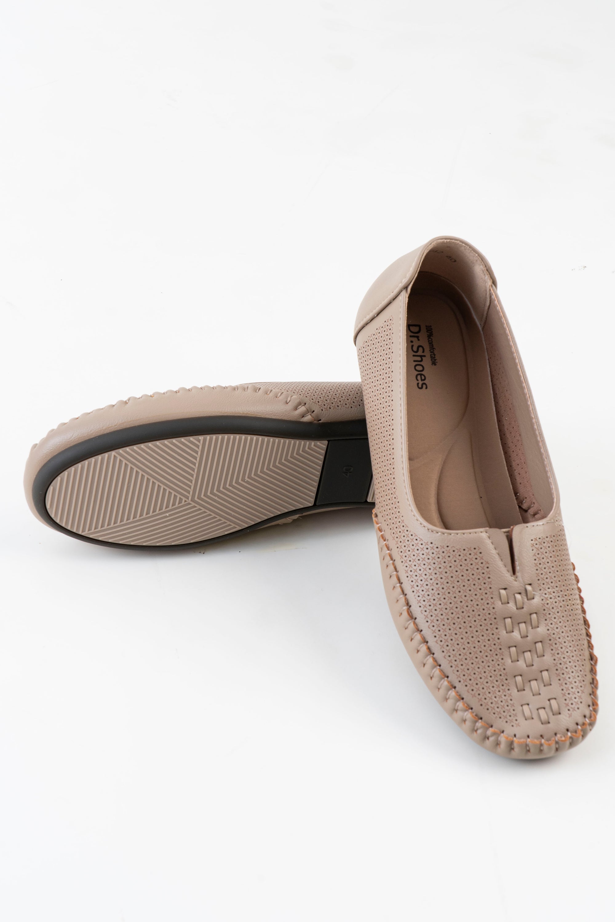 Dr. Shoes Ladies Flat Loafer - Khaki Gold