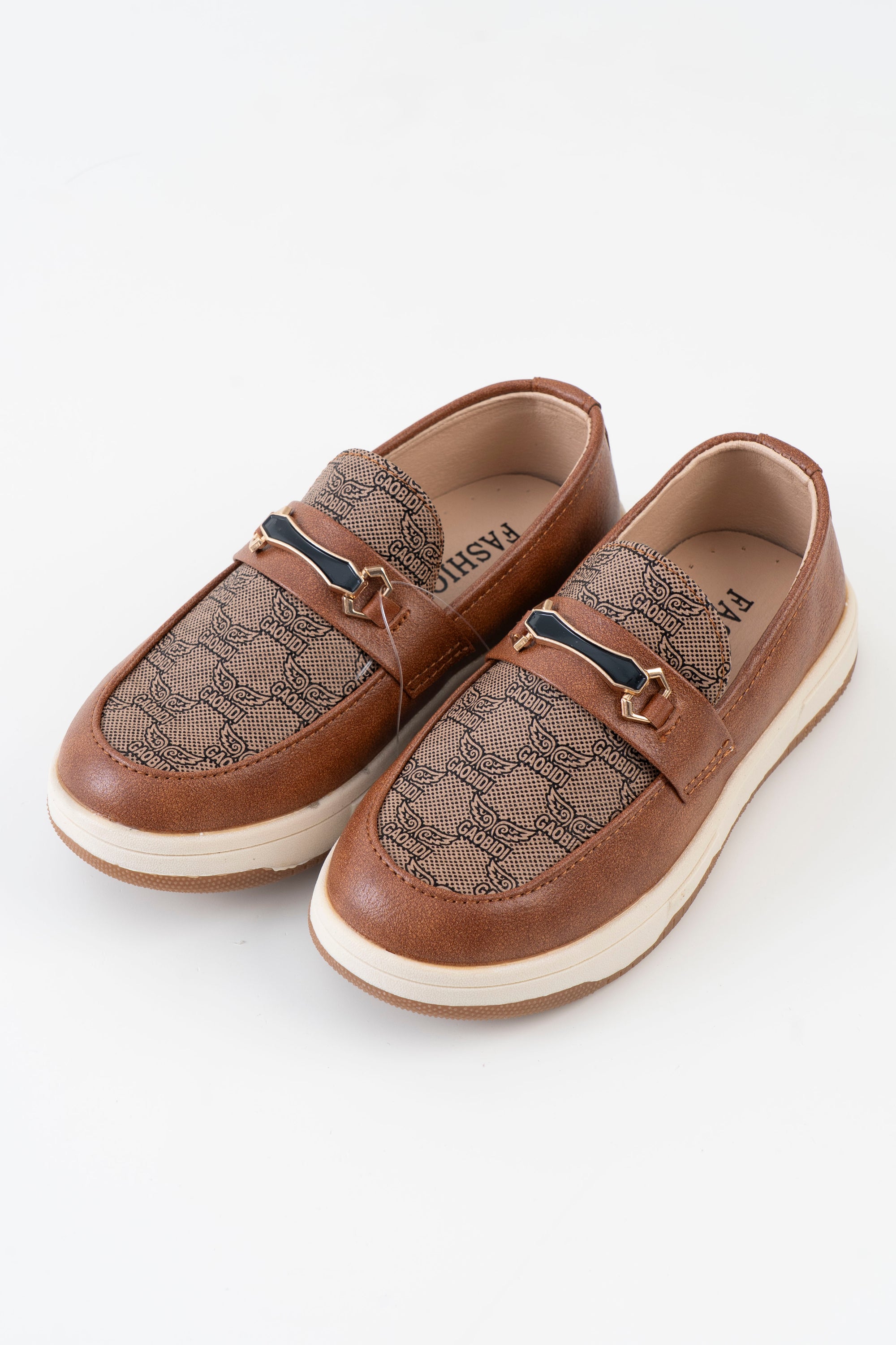 Monogram Print Horsebit Loafer Kids Boys - Brown