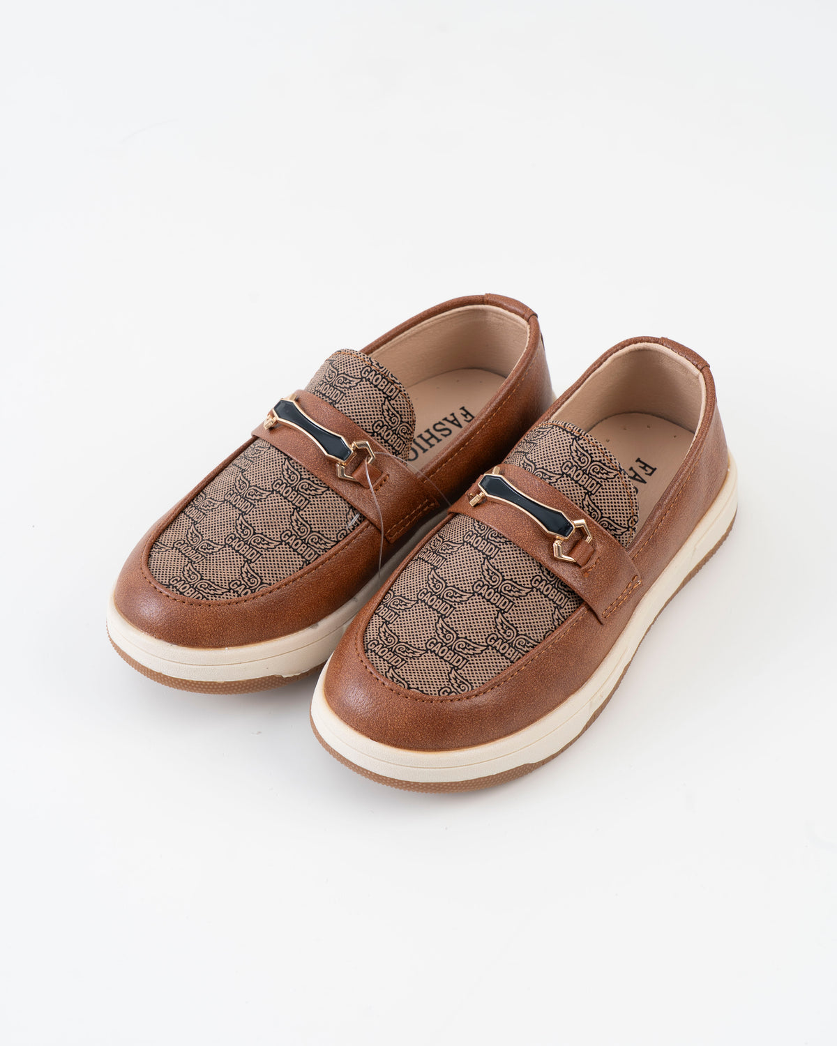 Monogram Print Horsebit Loafer Kids Boys - Brown