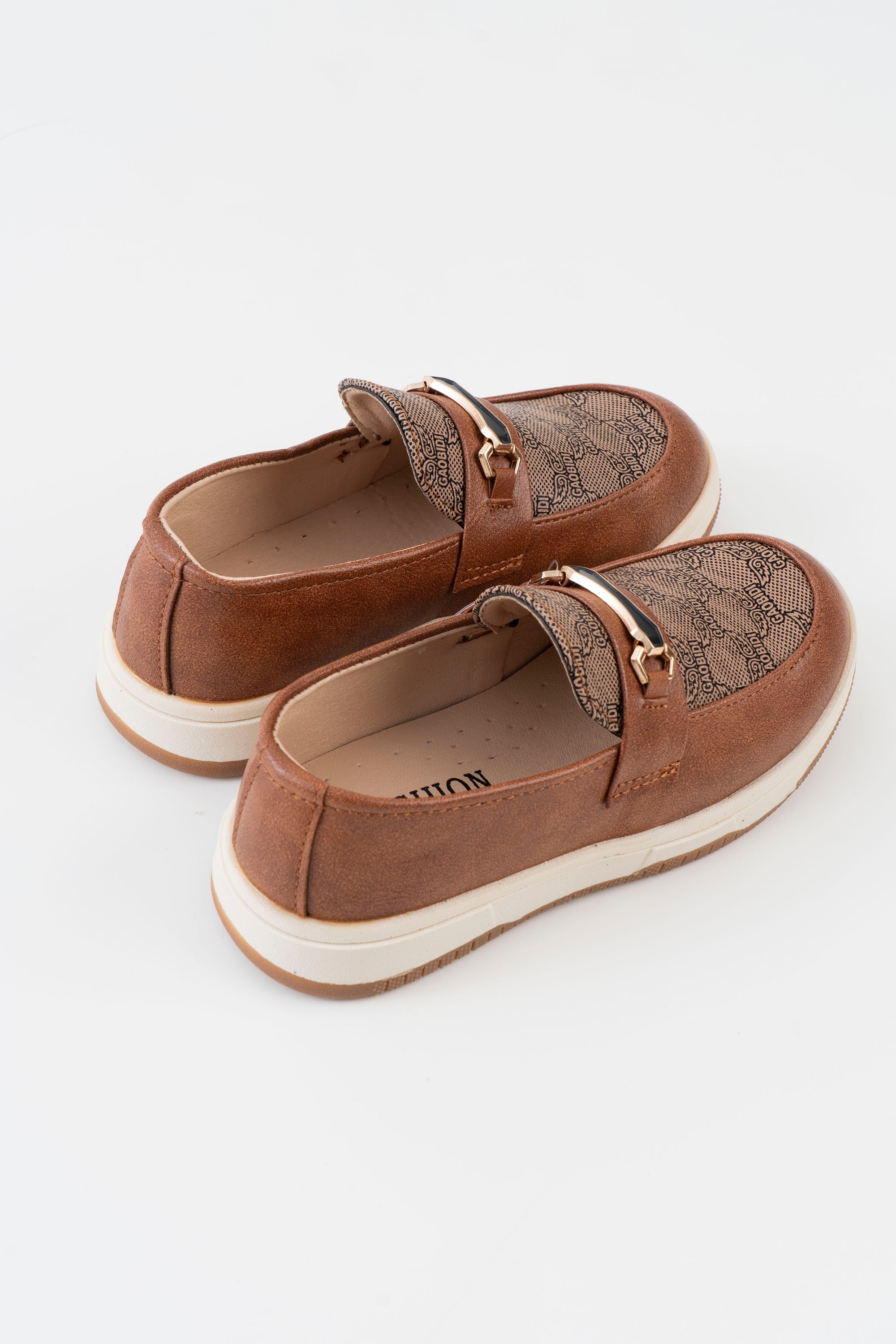 Monogram Print Horsebit Loafer Kids Boys - Brown