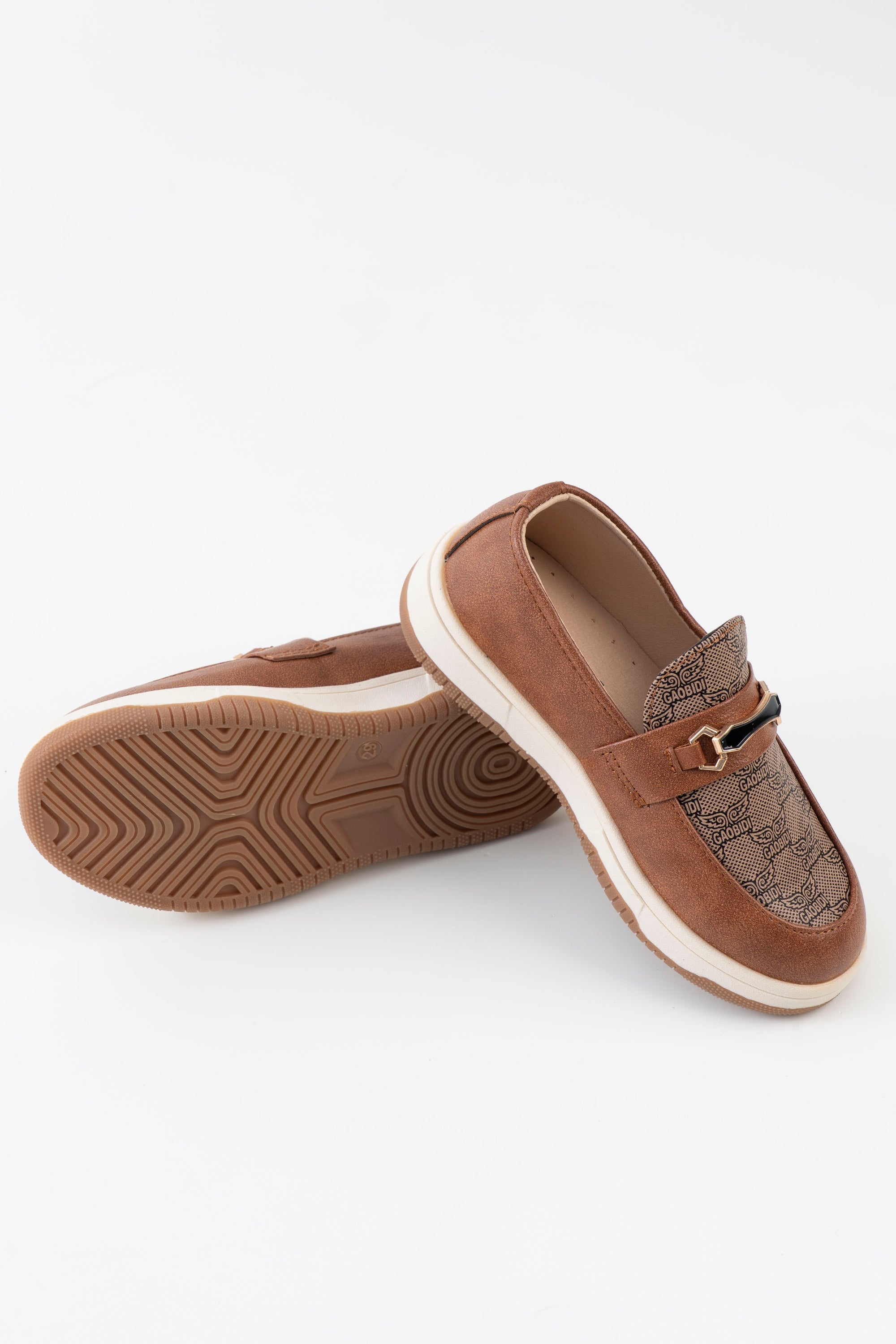 Monogram Print Horsebit Loafer Kids Boys - Brown
