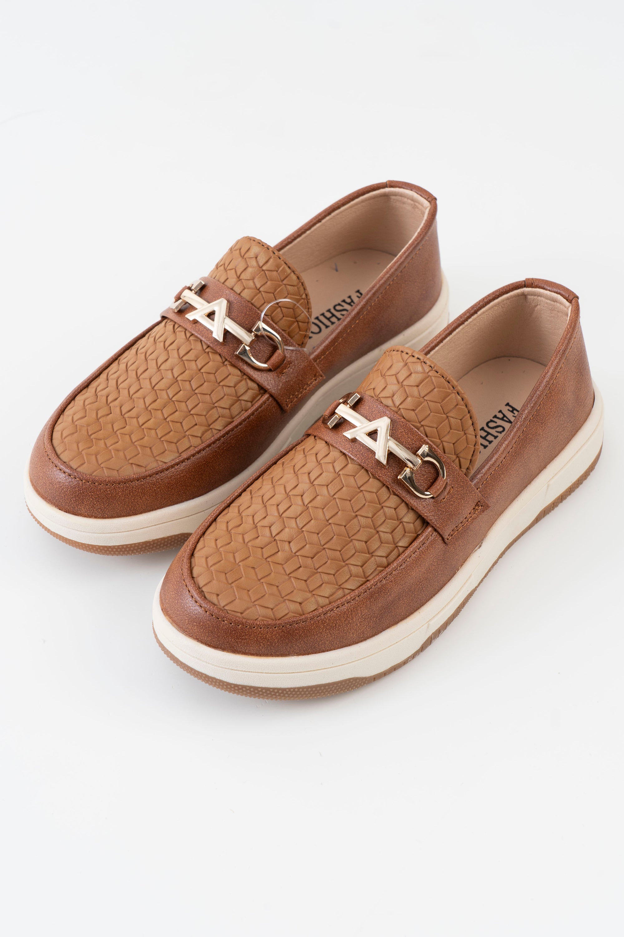 Woven Texture Horsebit Loafer Kids Boys - Brown