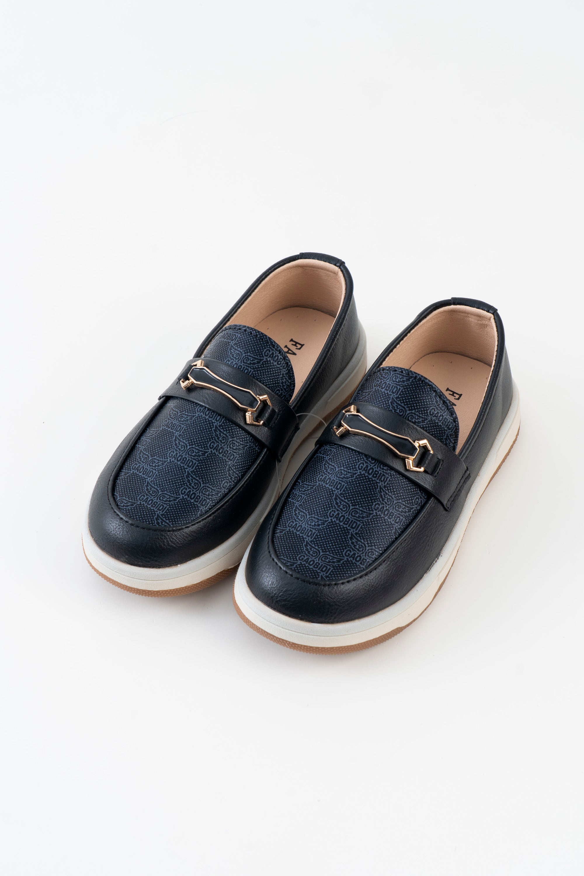 Monogram Print Horsebit Loafer Kids Boys - Black Navy