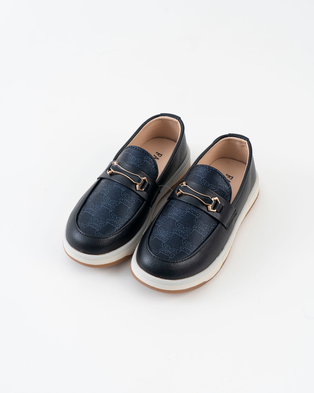Monogram Print Horsebit Loafer Kids Boys - Black Navy