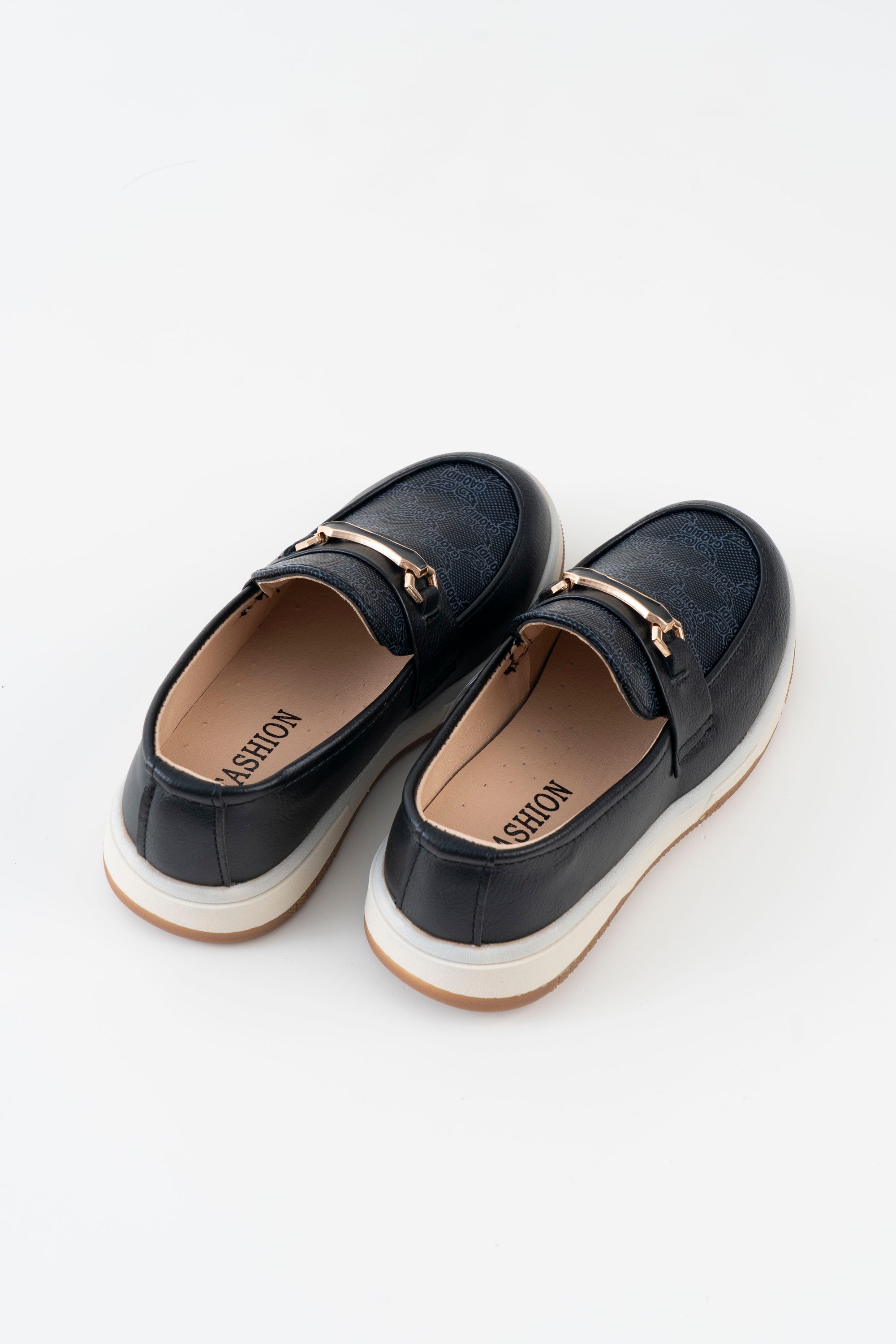 Monogram Print Horsebit Loafer Kids Boys - Black Navy