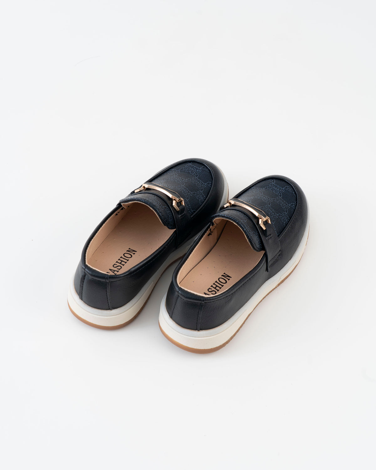Monogram Print Horsebit Loafer Kids Boys - Black Navy
