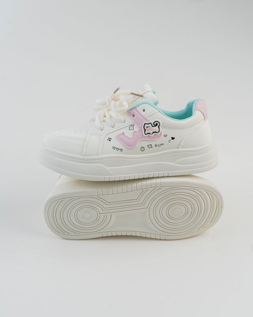 Cartoon Print Platform Sneaker - Pink