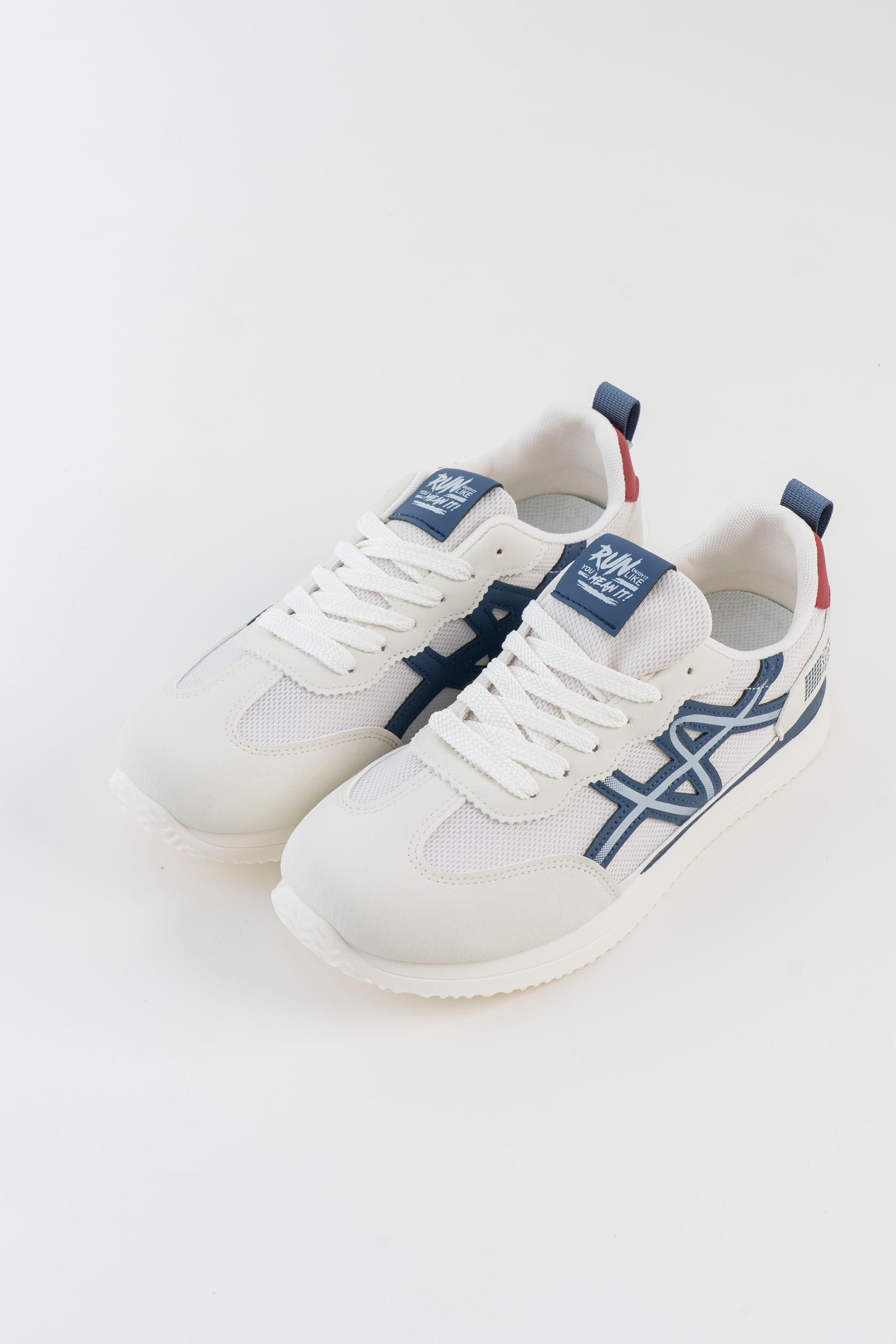 Men's White Sneakers with Navy Stripes