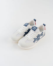 Men's White Sneakers with Navy Stripes