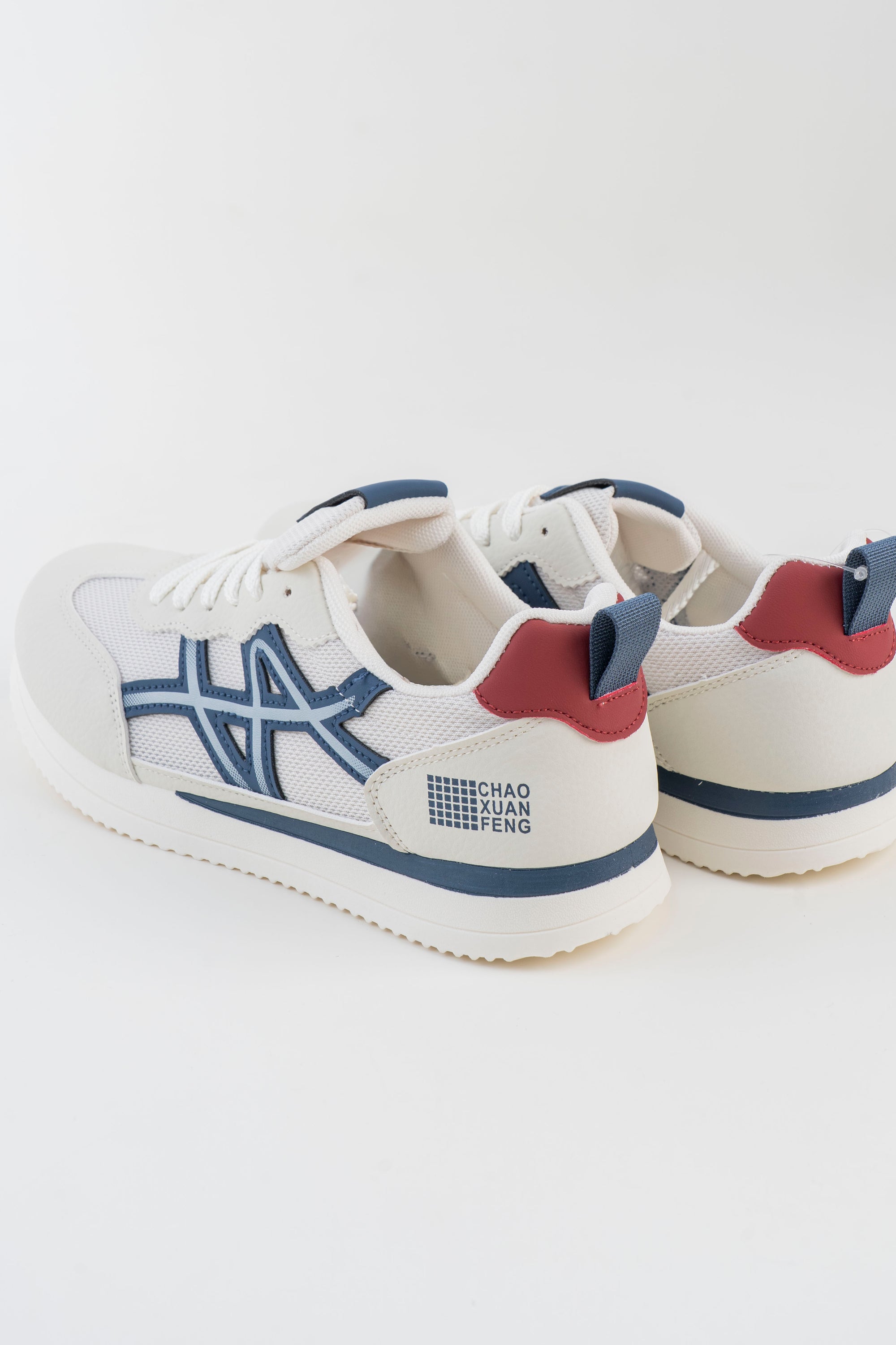 Men's White Sneakers with Navy Stripes