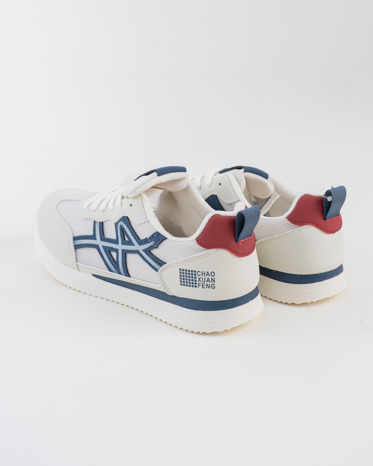 Men's White Sneakers with Navy Stripes