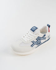 Men's White Sneakers with Navy Stripes