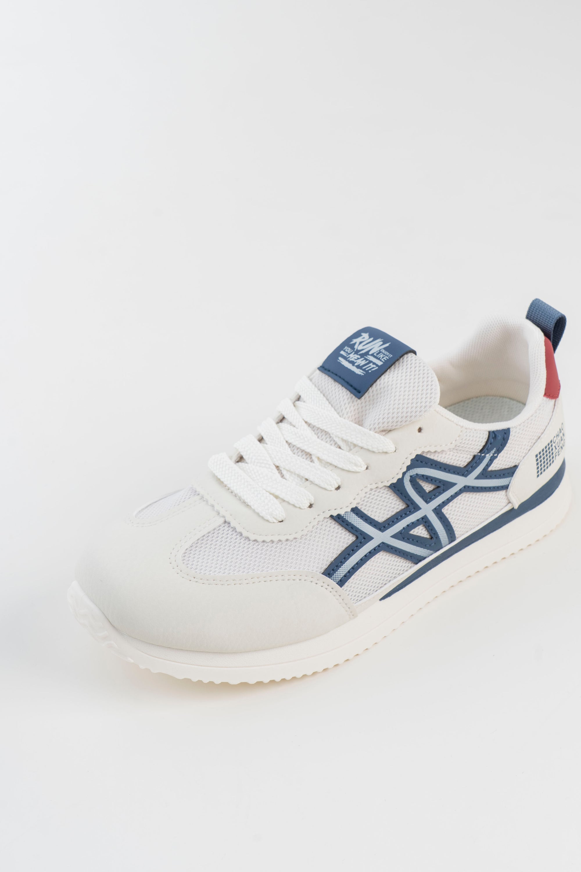 Men's White Sneakers with Navy Stripes
