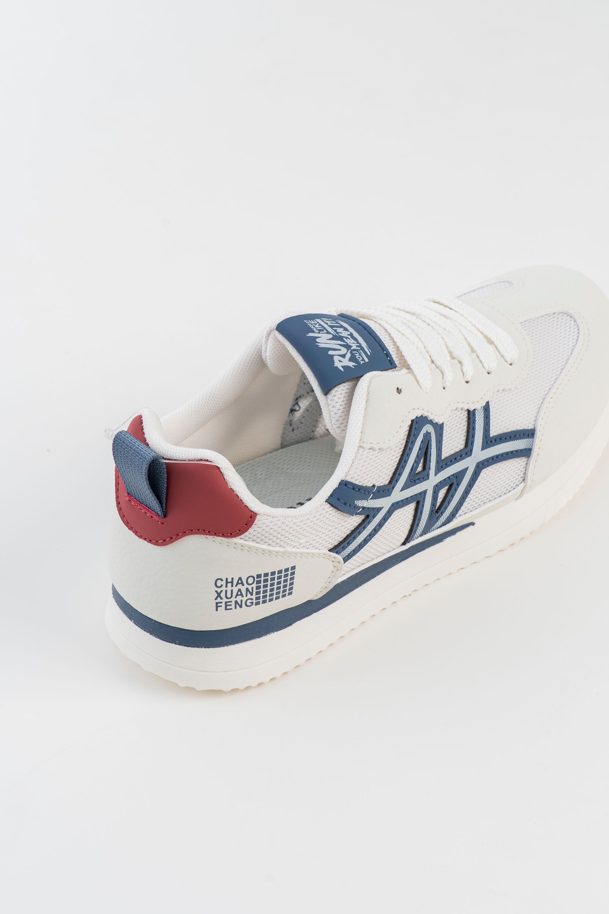 Men's White Sneakers with Navy Stripes