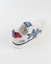 Men's White Sneakers with Navy Stripes
