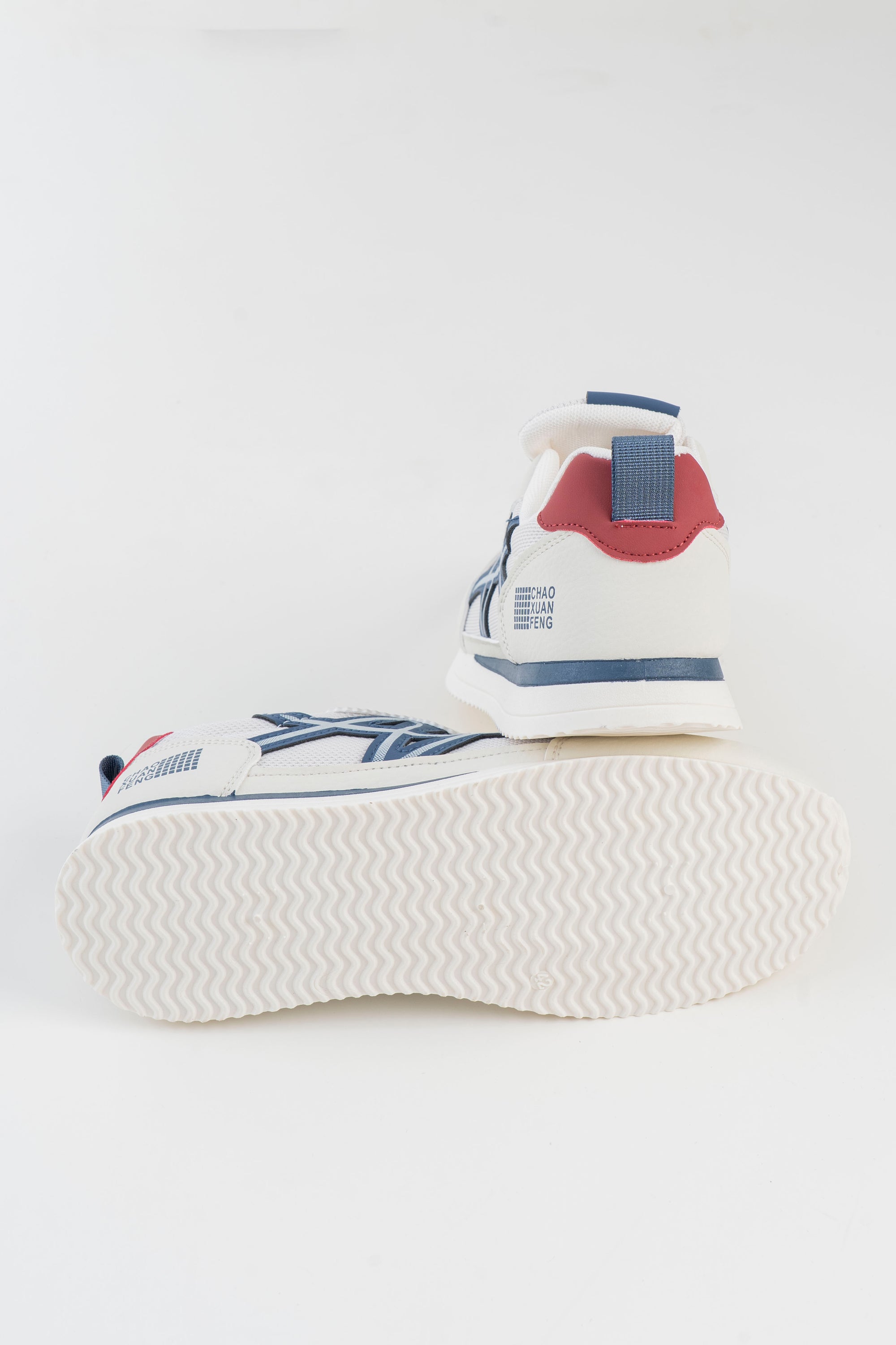 Men's White Sneakers with Navy Stripes