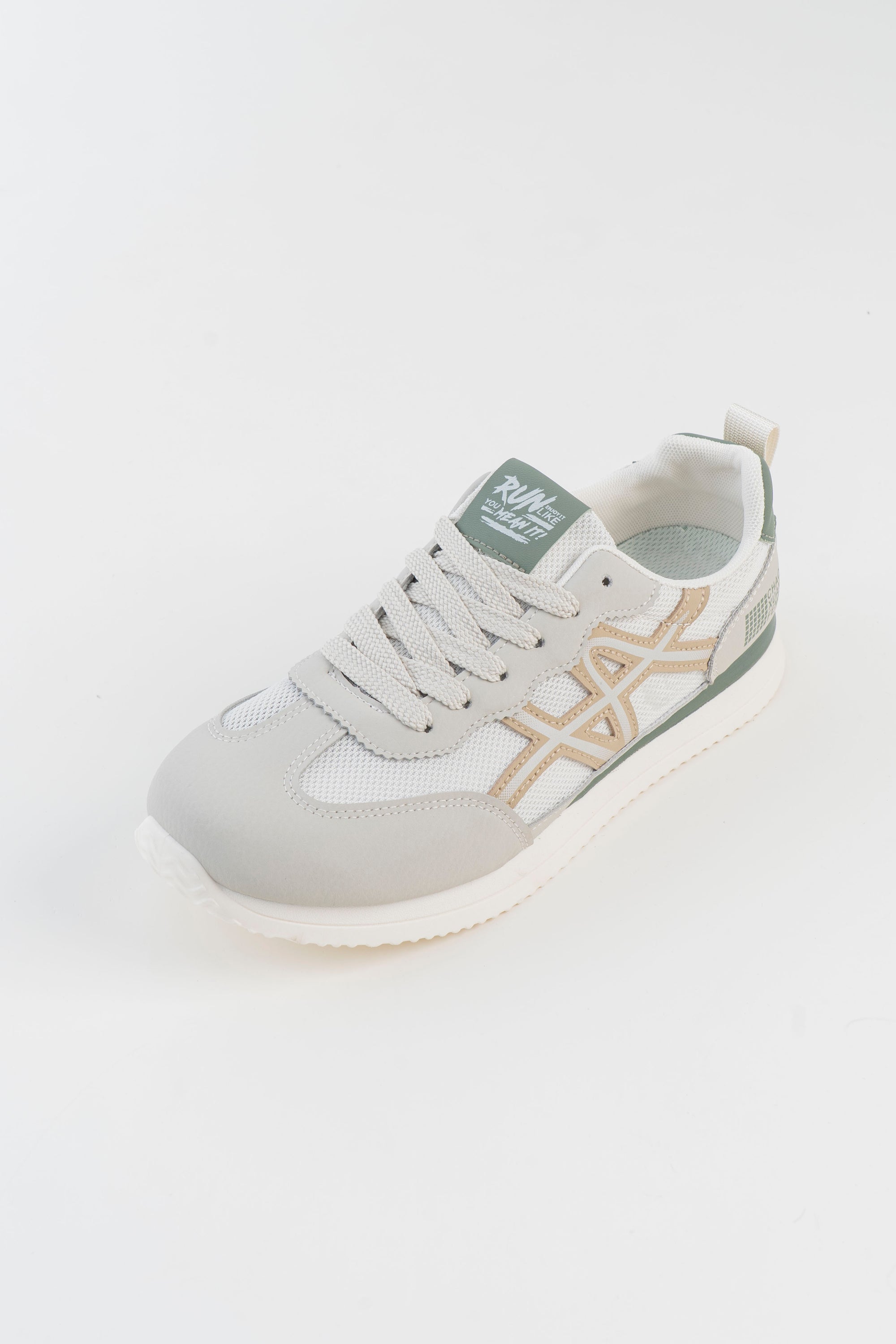 Men's White & Grey Sneakers with Beige Stripes