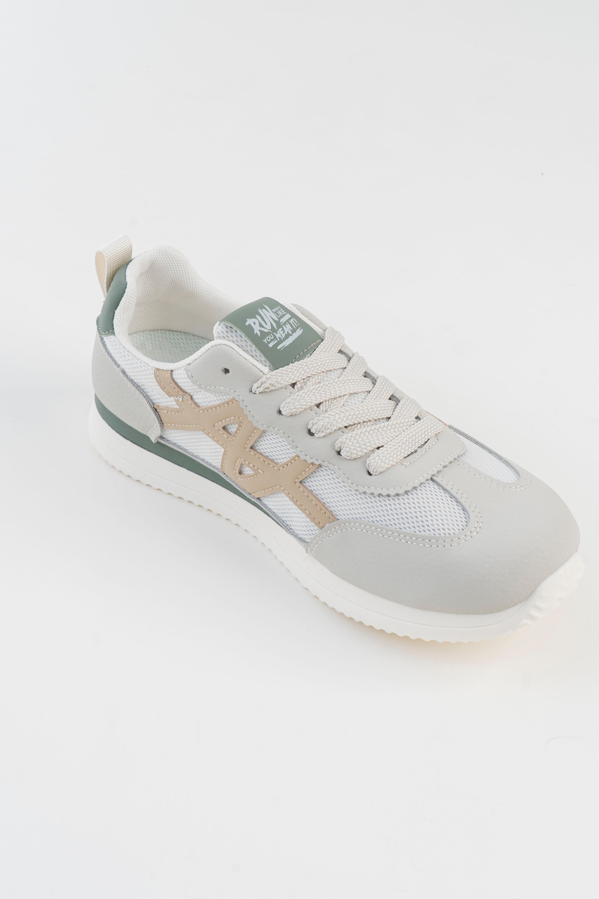 Men's White & Grey Sneakers with Beige Stripes