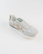 Men's White & Grey Sneakers with Beige Stripes