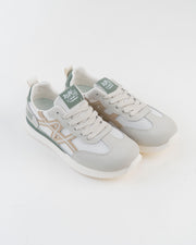 Men's White & Grey Sneakers with Beige Stripes