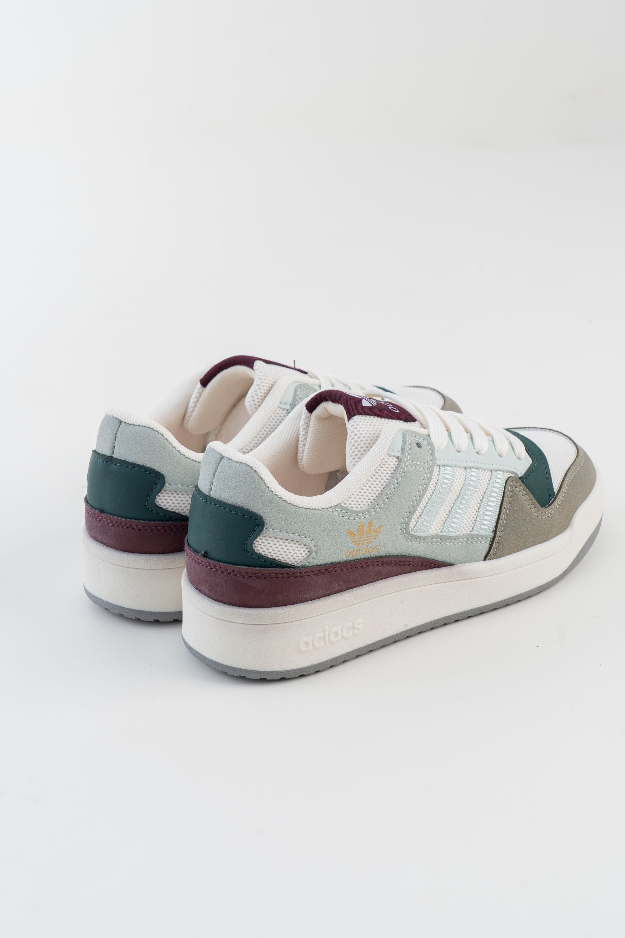 White & Grey Sneakers with Green and Burgundy Accents