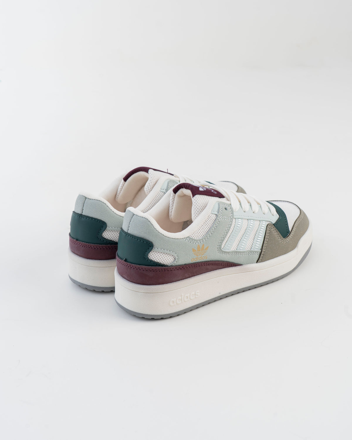 White & Grey Sneakers with Green and Burgundy Accents
