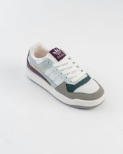 White & Grey Sneakers with Green and Burgundy Accents