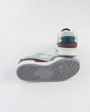 White & Grey Sneakers with Green and Burgundy Accents