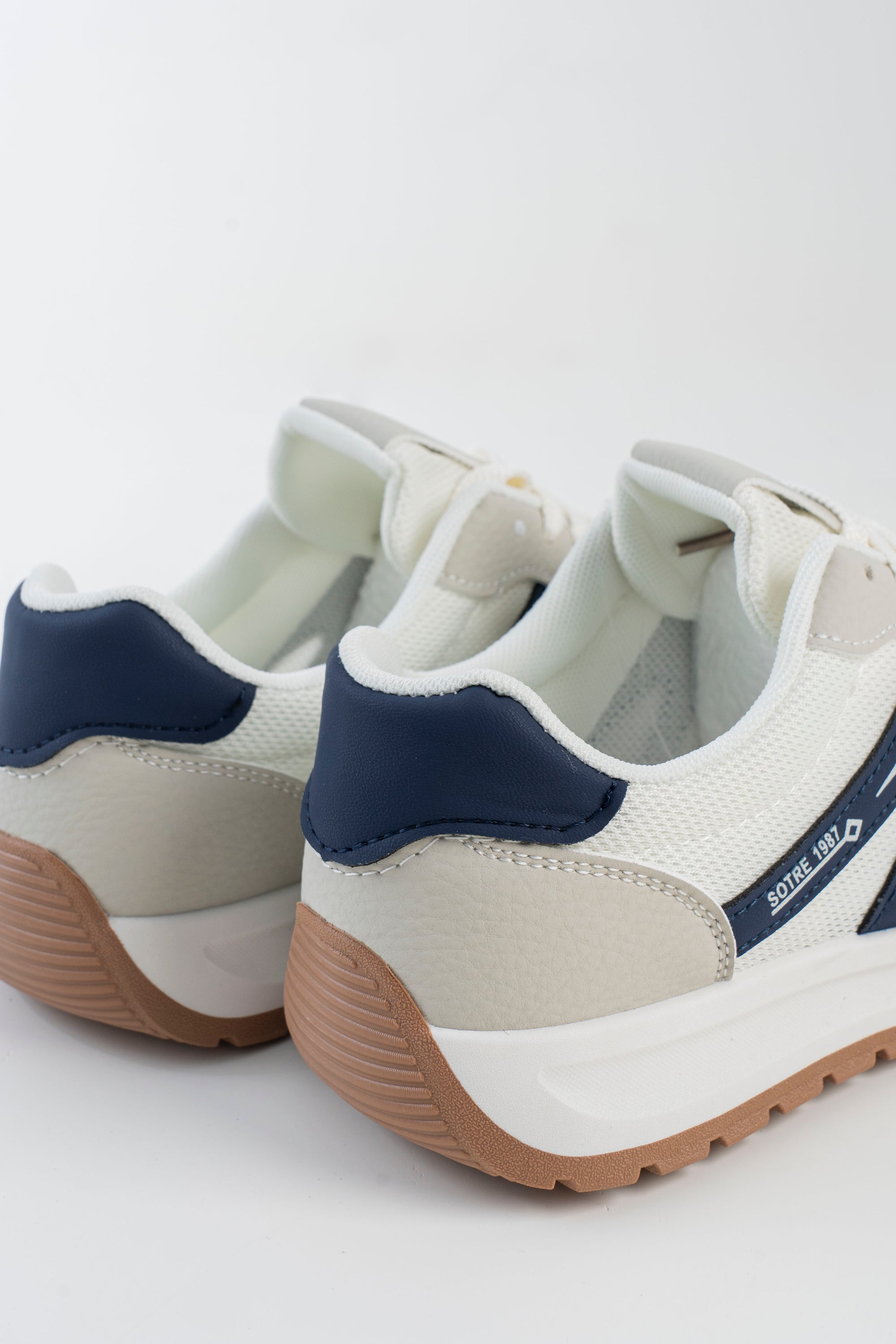Men's Off-White Sneakers with Navy and Tan Accents