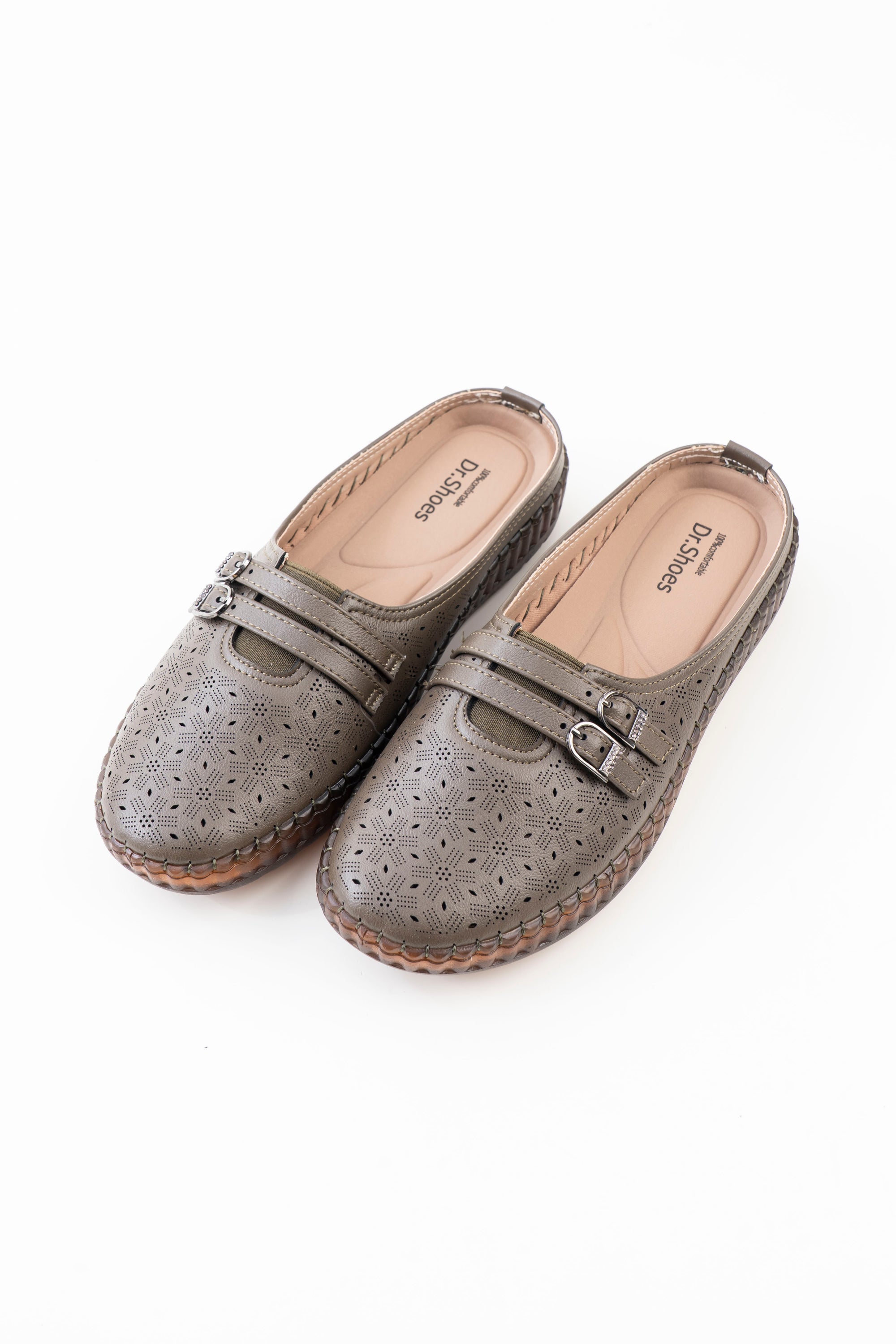 Buckle Strap Half Shoe Ladies - Olive