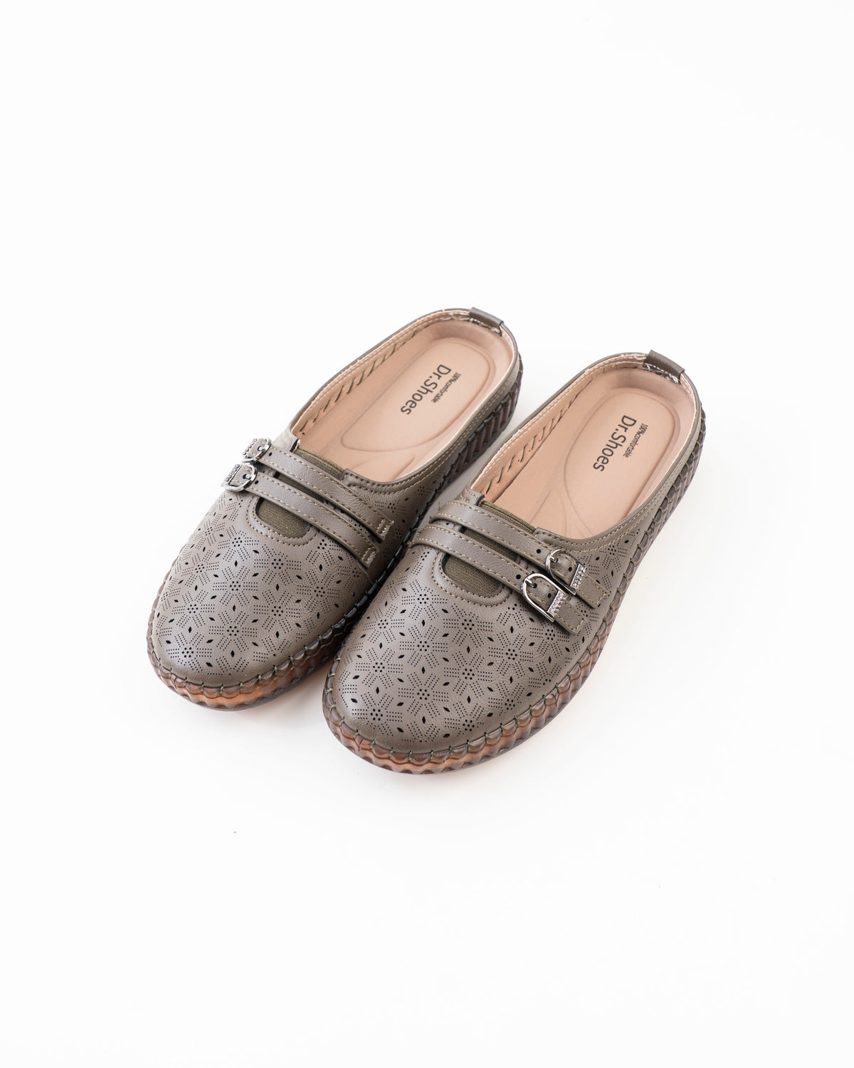 Buckle Strap Half Shoe Ladies - Olive