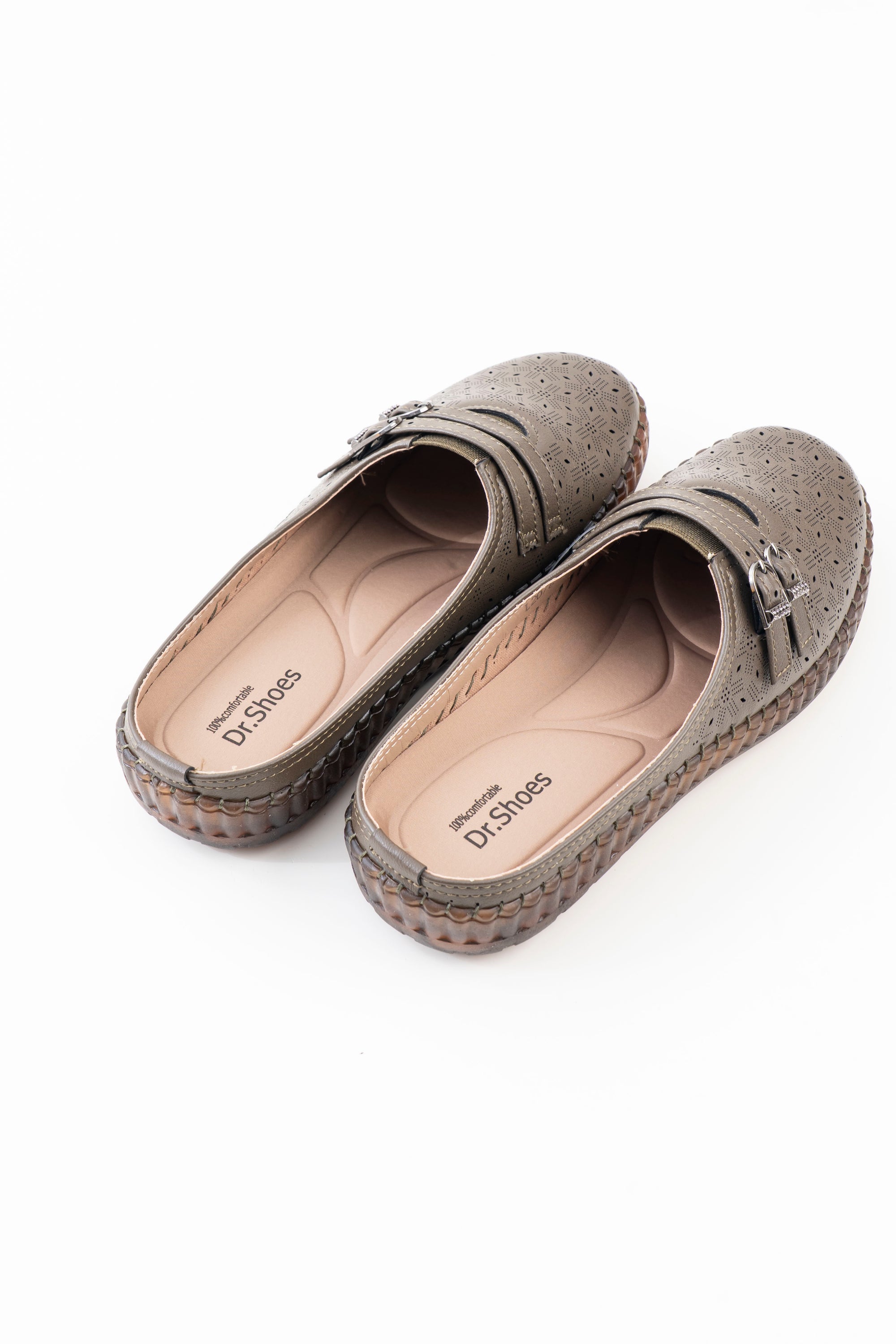 Buckle Strap Half Shoe Ladies - Olive