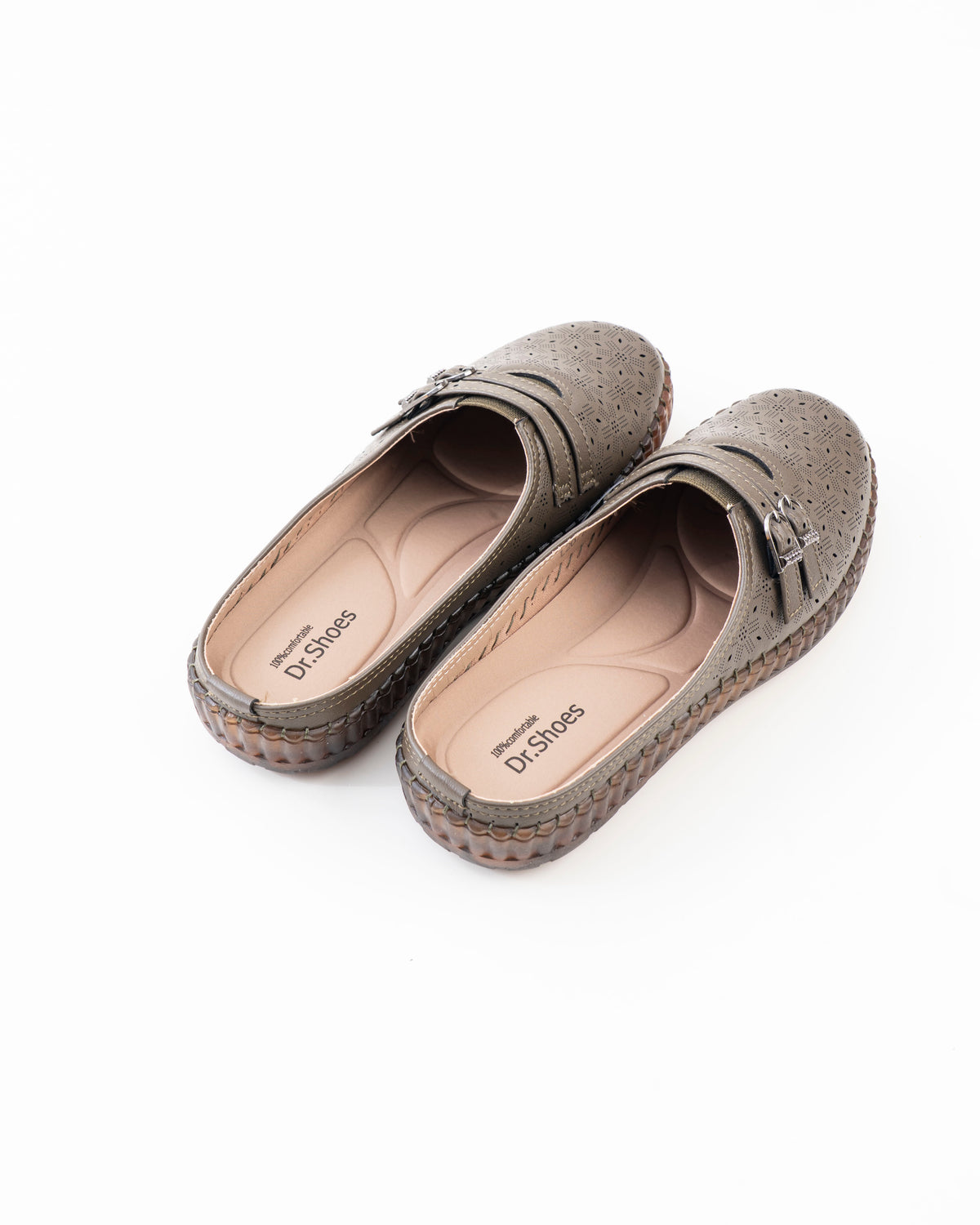 Buckle Strap Half Shoe Ladies - Olive